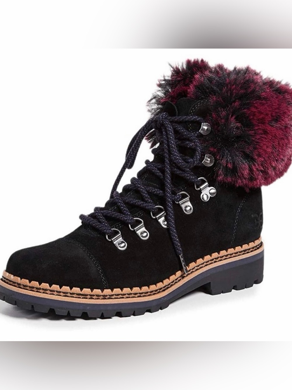 Sam Edelman 8.5 Bowen Black Suede Combat Fur Lined Lace Up Combat Hiker Boot